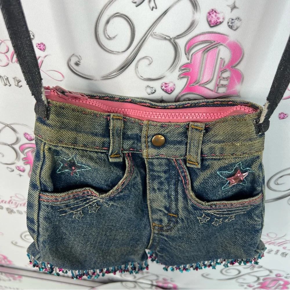 Kappies bag purse shorts mini western stars tassle Denim Mini Bag Strap cowgirl - Picture 4 of 7